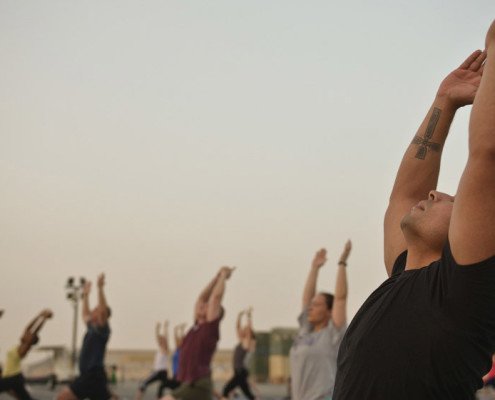 Outdoor group yoga class